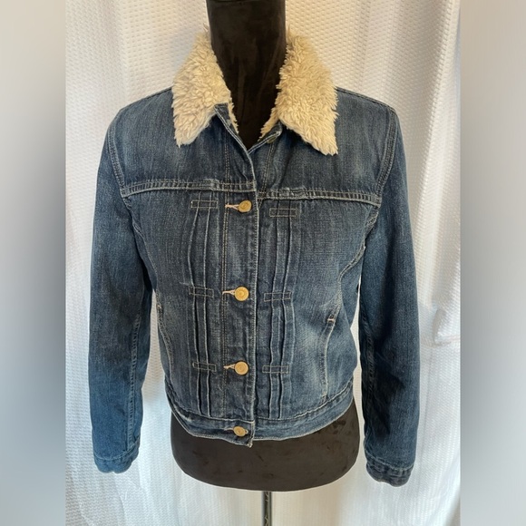 Levi’s Distressed Fleece Lined Denim Button Down Coat Juniors Size Medium - Picture 2 of 9